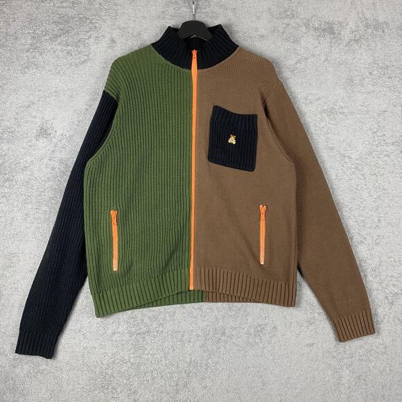 Teddy Fresh Cardigan Mens Medium Sweater Retro Colorblock Preppy Classic Grandpa - Picture 1 of 12